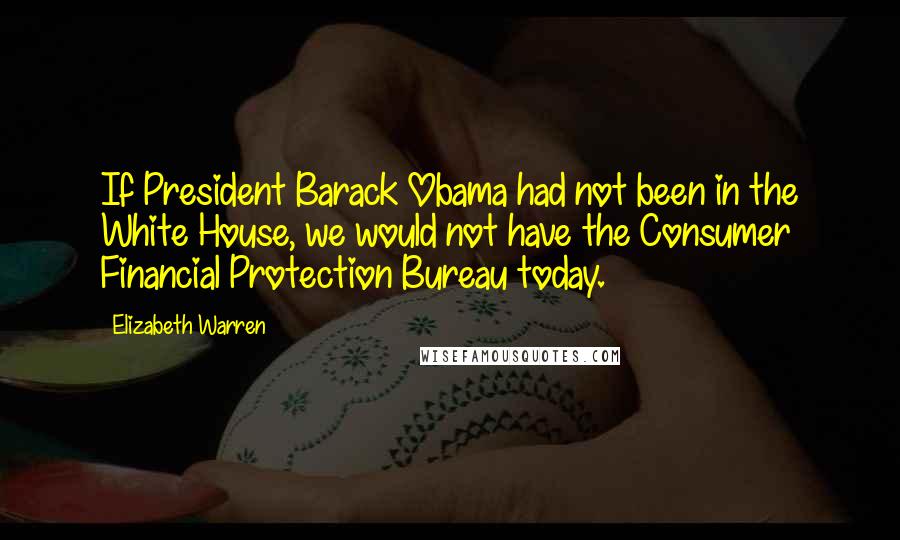 Elizabeth Warren Quotes: If President Barack Obama had not been in the White House, we would not have the Consumer Financial Protection Bureau today.