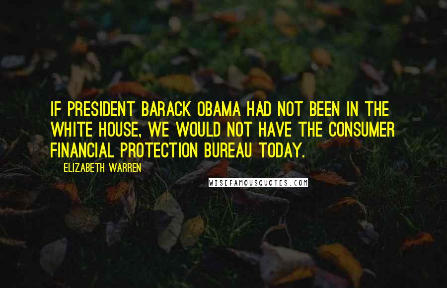 Elizabeth Warren Quotes: If President Barack Obama had not been in the White House, we would not have the Consumer Financial Protection Bureau today.