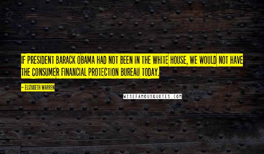 Elizabeth Warren Quotes: If President Barack Obama had not been in the White House, we would not have the Consumer Financial Protection Bureau today.