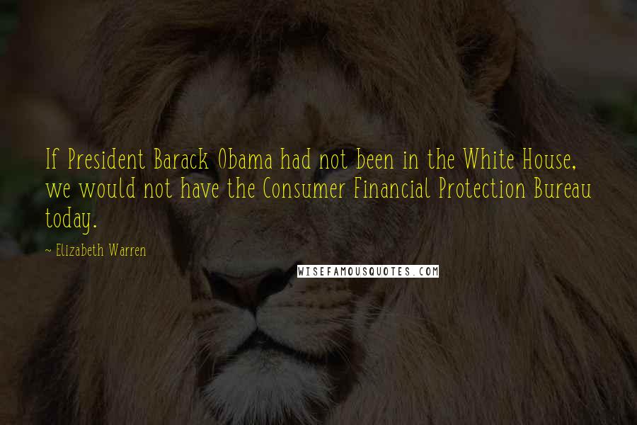 Elizabeth Warren Quotes: If President Barack Obama had not been in the White House, we would not have the Consumer Financial Protection Bureau today.