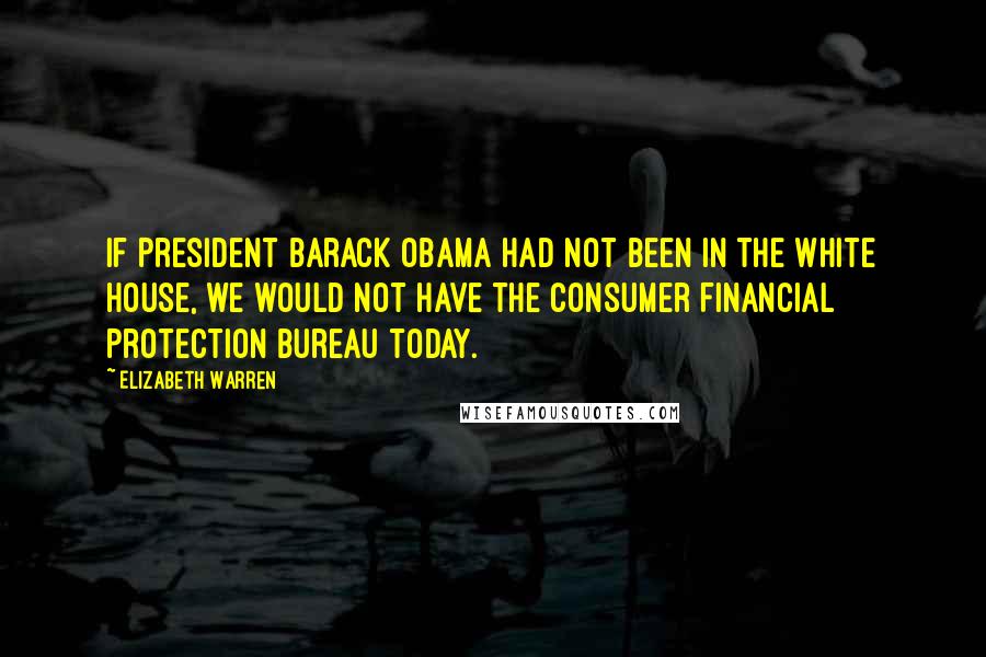 Elizabeth Warren Quotes: If President Barack Obama had not been in the White House, we would not have the Consumer Financial Protection Bureau today.