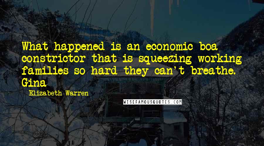Elizabeth Warren Quotes: What happened is an economic boa constrictor that is squeezing working families so hard they can't breathe. Gina