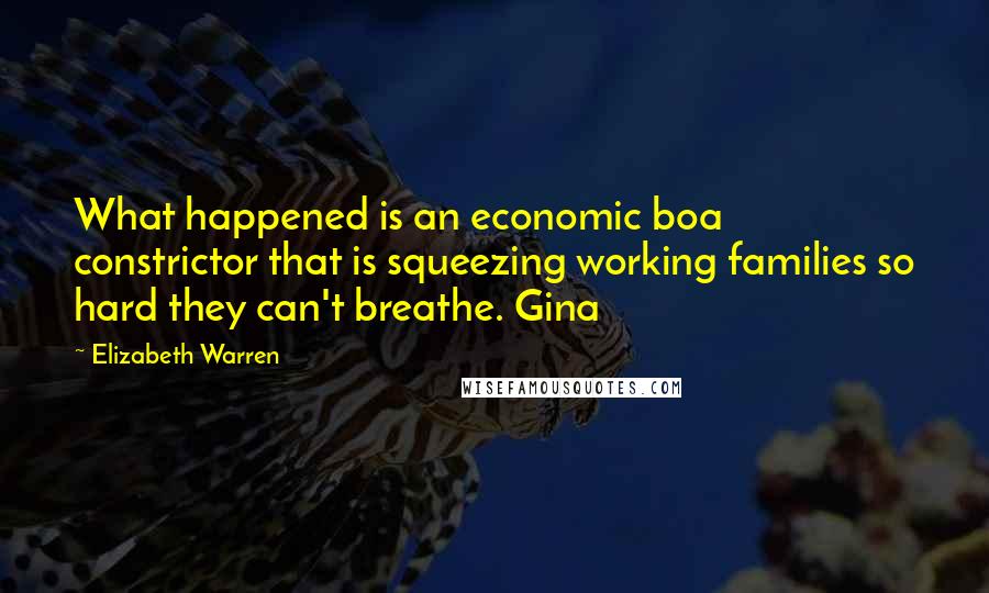 Elizabeth Warren Quotes: What happened is an economic boa constrictor that is squeezing working families so hard they can't breathe. Gina