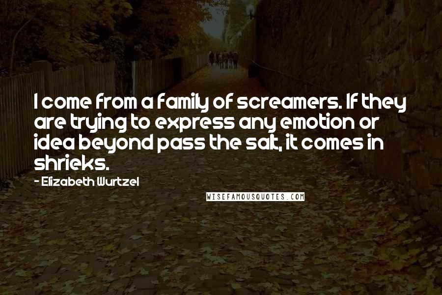 Elizabeth Wurtzel Quotes: I come from a family of screamers. If they are trying to express any emotion or idea beyond pass the salt, it comes in shrieks.