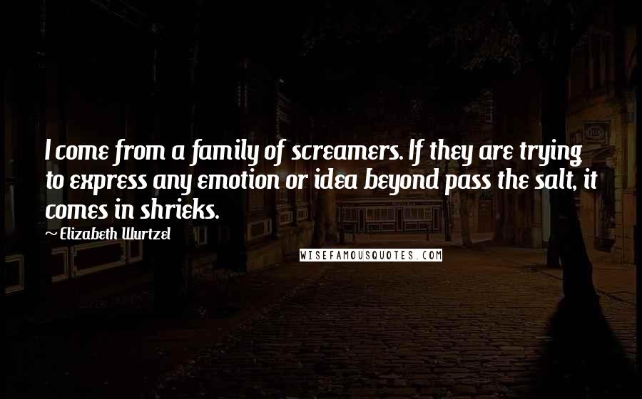 Elizabeth Wurtzel Quotes: I come from a family of screamers. If they are trying to express any emotion or idea beyond pass the salt, it comes in shrieks.