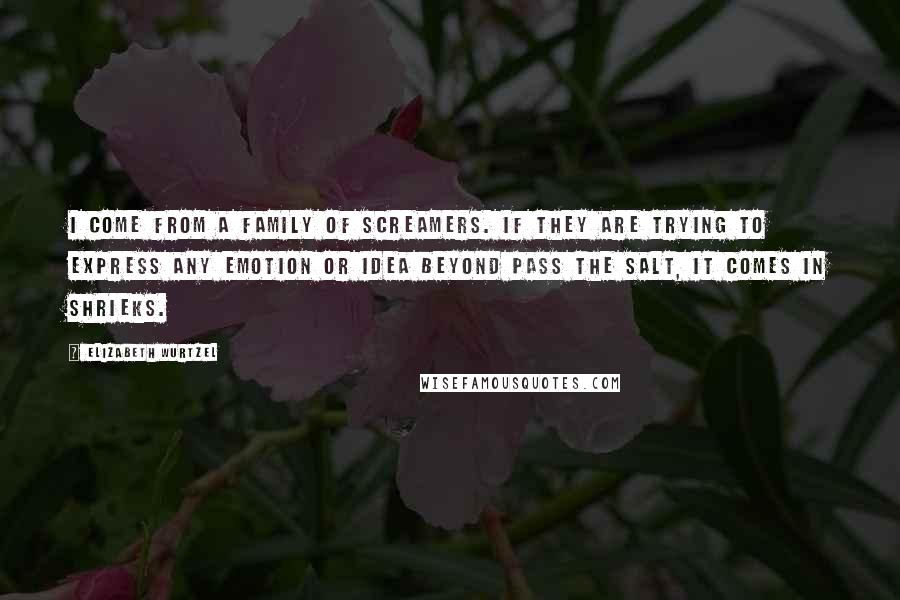 Elizabeth Wurtzel Quotes: I come from a family of screamers. If they are trying to express any emotion or idea beyond pass the salt, it comes in shrieks.