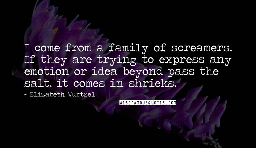 Elizabeth Wurtzel Quotes: I come from a family of screamers. If they are trying to express any emotion or idea beyond pass the salt, it comes in shrieks.