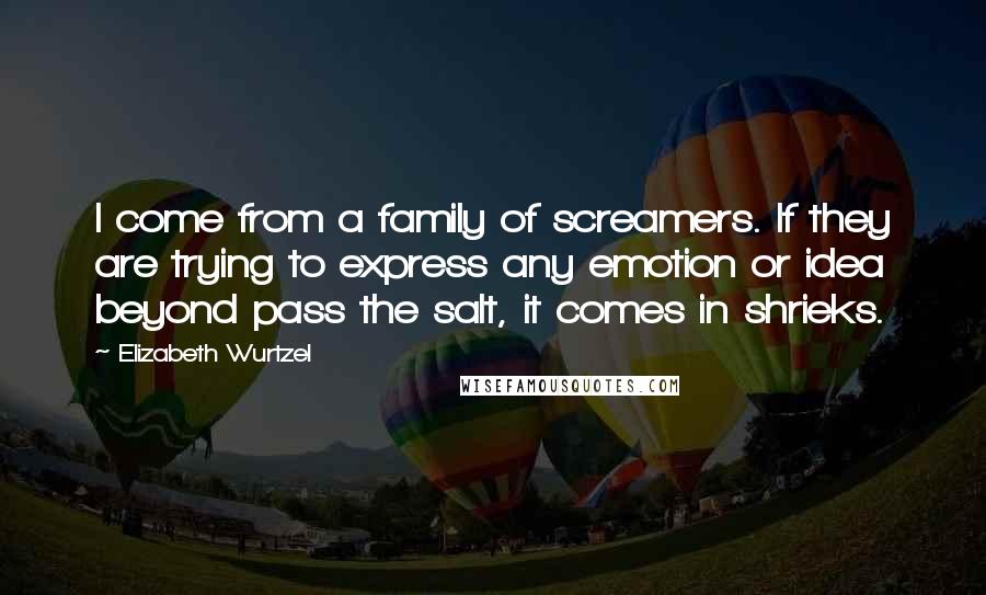 Elizabeth Wurtzel Quotes: I come from a family of screamers. If they are trying to express any emotion or idea beyond pass the salt, it comes in shrieks.