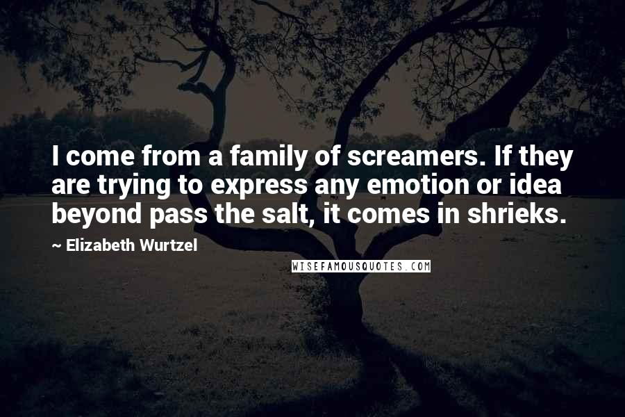 Elizabeth Wurtzel Quotes: I come from a family of screamers. If they are trying to express any emotion or idea beyond pass the salt, it comes in shrieks.