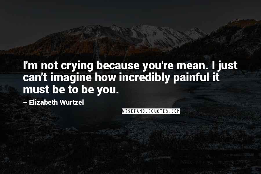 Elizabeth Wurtzel Quotes: I'm not crying because you're mean. I just can't imagine how incredibly painful it must be to be you.