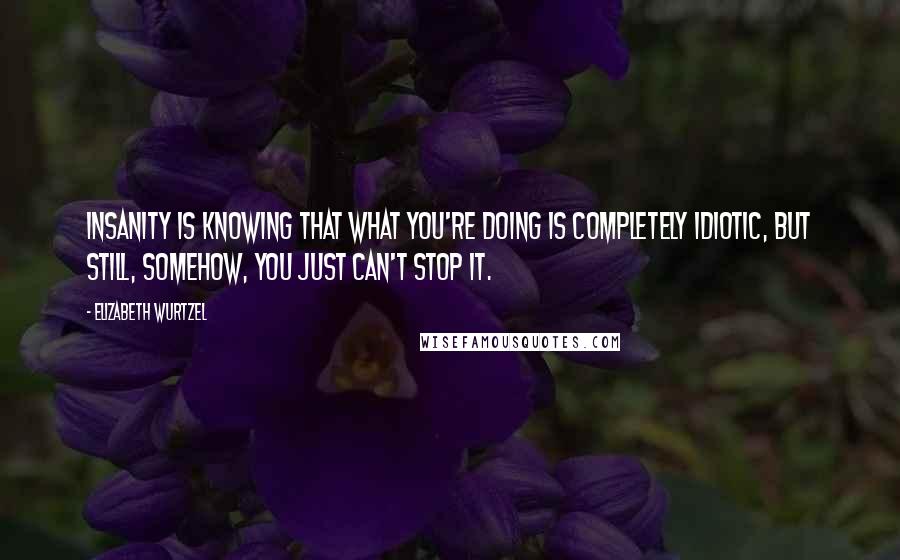 Elizabeth Wurtzel Quotes: Insanity is knowing that what you're doing is completely idiotic, but still, somehow, you just can't stop it.