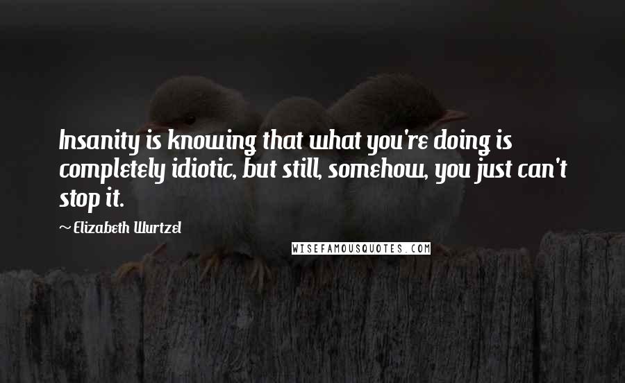 Elizabeth Wurtzel Quotes: Insanity is knowing that what you're doing is completely idiotic, but still, somehow, you just can't stop it.