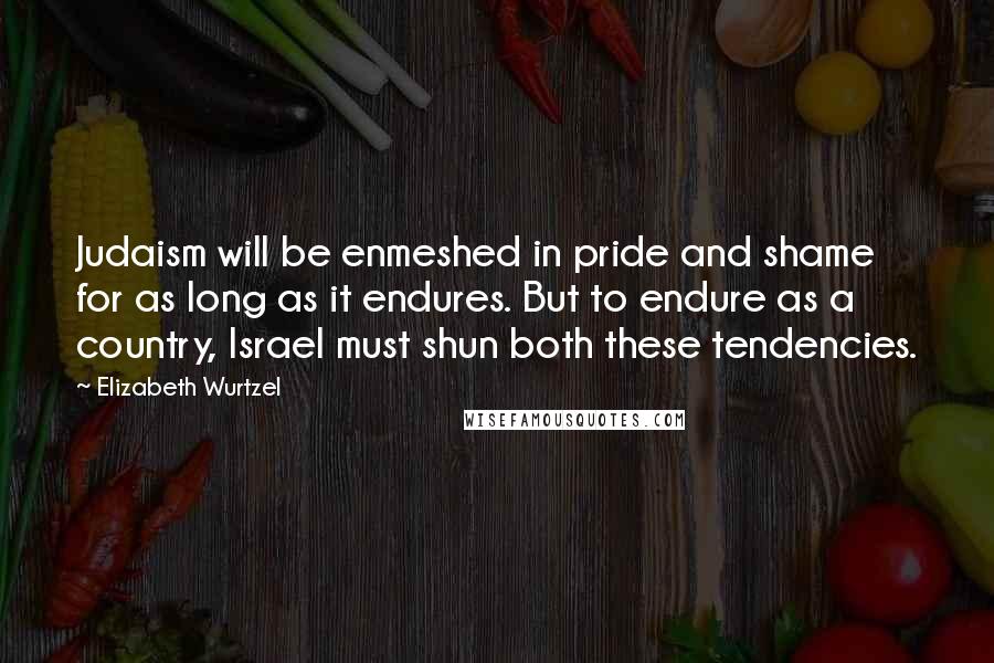 Elizabeth Wurtzel Quotes: Judaism will be enmeshed in pride and shame for as long as it endures. But to endure as a country, Israel must shun both these tendencies.