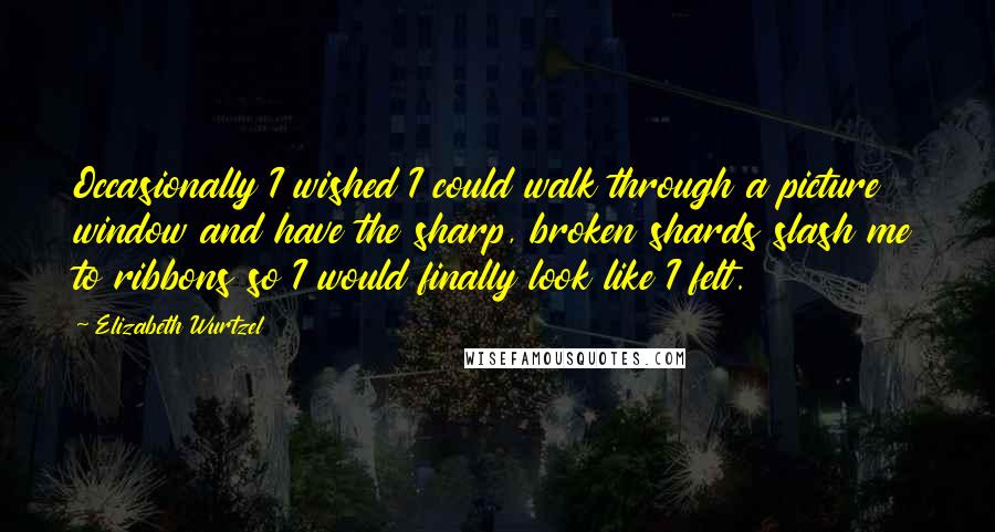 Elizabeth Wurtzel Quotes: Occasionally I wished I could walk through a picture window and have the sharp, broken shards slash me to ribbons so I would finally look like I felt.