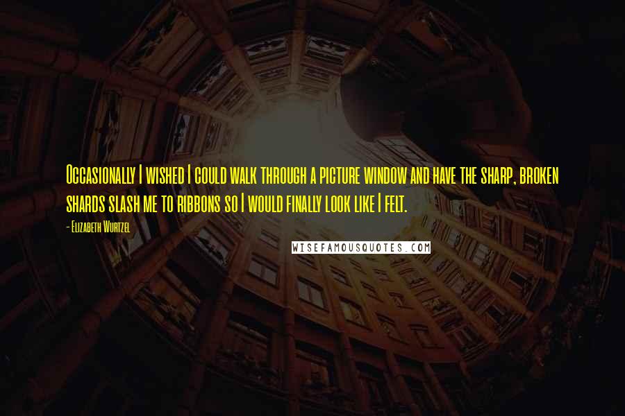 Elizabeth Wurtzel Quotes: Occasionally I wished I could walk through a picture window and have the sharp, broken shards slash me to ribbons so I would finally look like I felt.