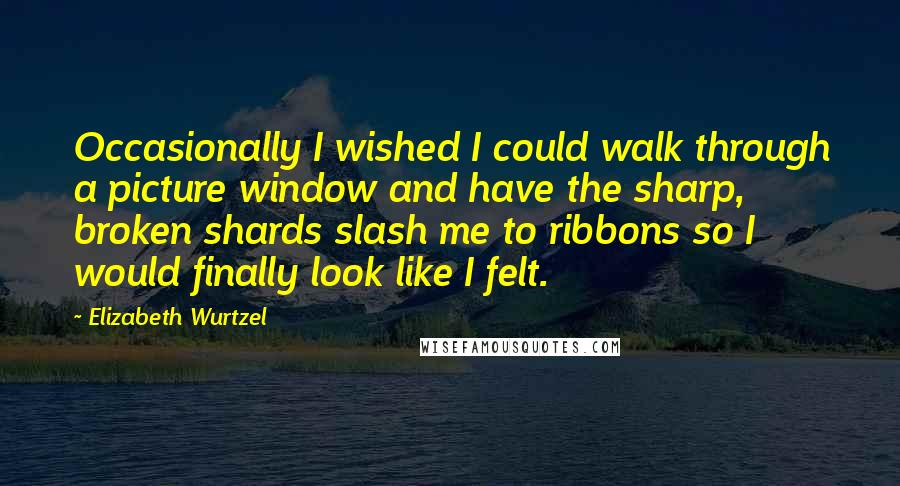 Elizabeth Wurtzel Quotes: Occasionally I wished I could walk through a picture window and have the sharp, broken shards slash me to ribbons so I would finally look like I felt.