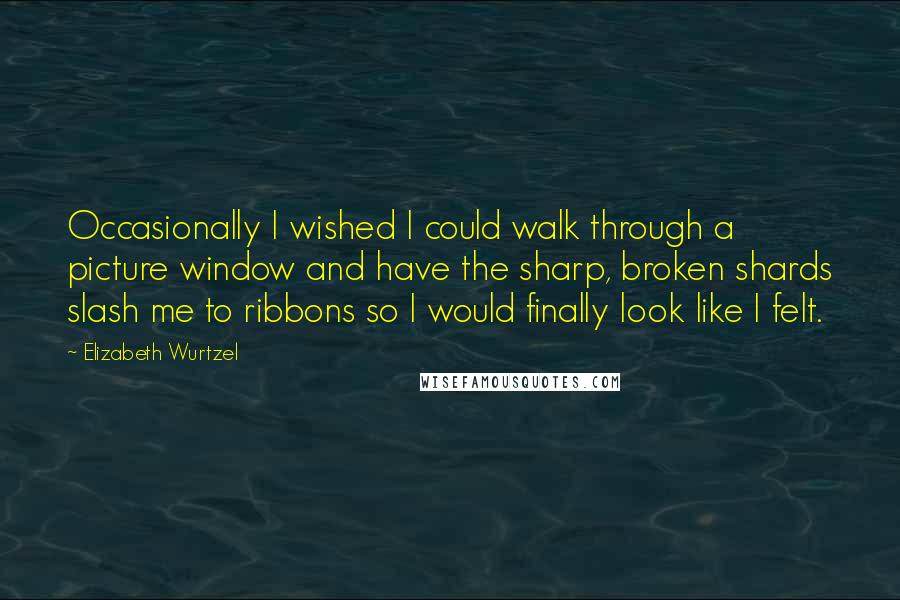 Elizabeth Wurtzel Quotes: Occasionally I wished I could walk through a picture window and have the sharp, broken shards slash me to ribbons so I would finally look like I felt.