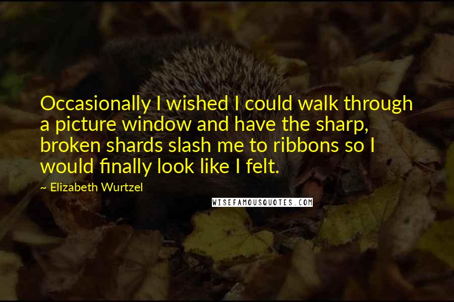 Elizabeth Wurtzel Quotes: Occasionally I wished I could walk through a picture window and have the sharp, broken shards slash me to ribbons so I would finally look like I felt.