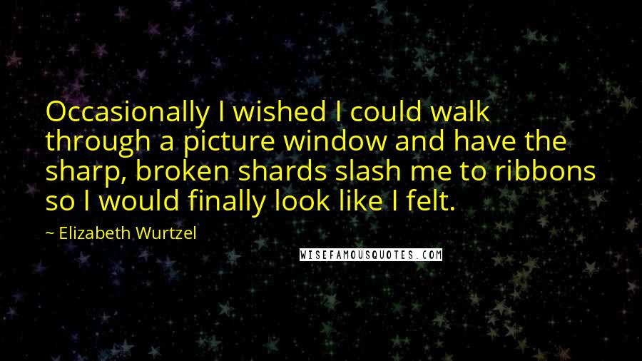 Elizabeth Wurtzel Quotes: Occasionally I wished I could walk through a picture window and have the sharp, broken shards slash me to ribbons so I would finally look like I felt.