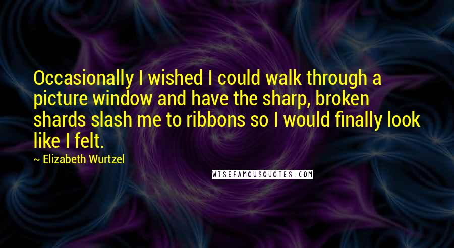 Elizabeth Wurtzel Quotes: Occasionally I wished I could walk through a picture window and have the sharp, broken shards slash me to ribbons so I would finally look like I felt.