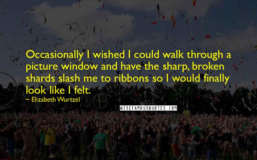 Elizabeth Wurtzel Quotes: Occasionally I wished I could walk through a picture window and have the sharp, broken shards slash me to ribbons so I would finally look like I felt.