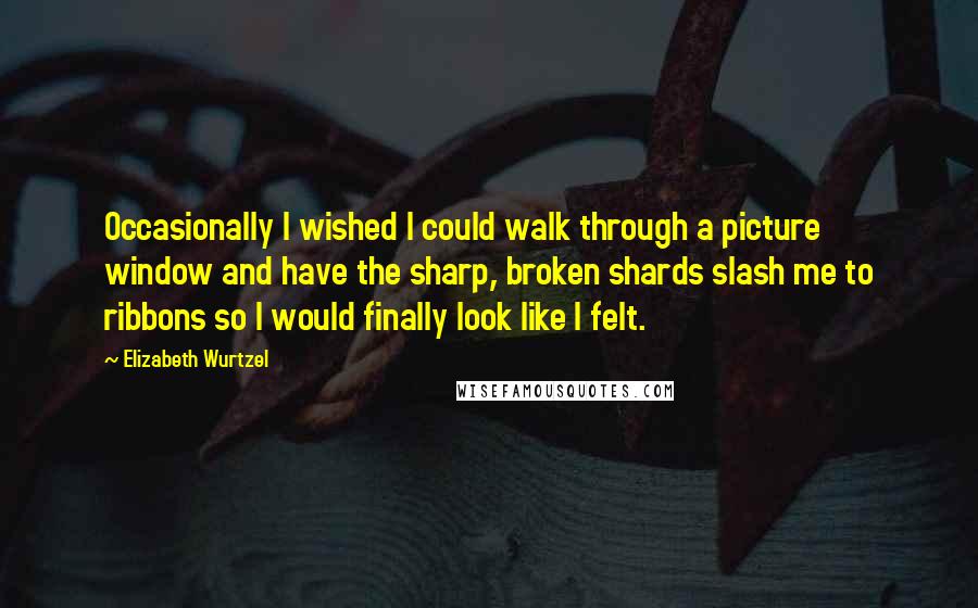 Elizabeth Wurtzel Quotes: Occasionally I wished I could walk through a picture window and have the sharp, broken shards slash me to ribbons so I would finally look like I felt.