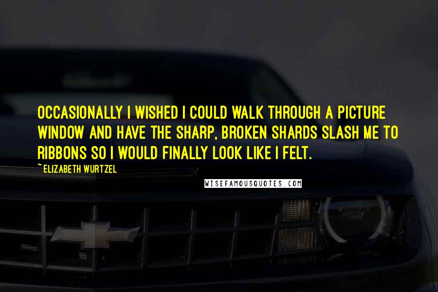 Elizabeth Wurtzel Quotes: Occasionally I wished I could walk through a picture window and have the sharp, broken shards slash me to ribbons so I would finally look like I felt.