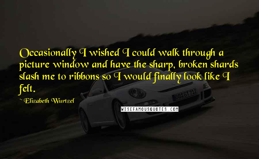 Elizabeth Wurtzel Quotes: Occasionally I wished I could walk through a picture window and have the sharp, broken shards slash me to ribbons so I would finally look like I felt.