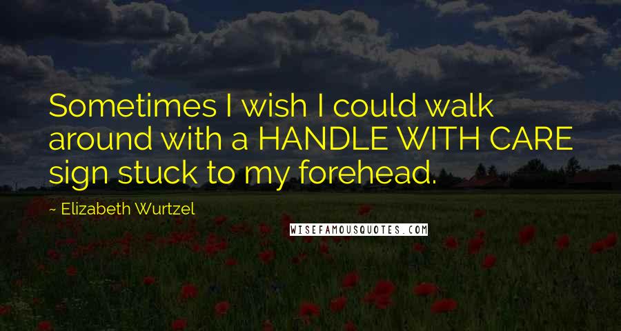 Elizabeth Wurtzel Quotes: Sometimes I wish I could walk around with a HANDLE WITH CARE sign stuck to my forehead.