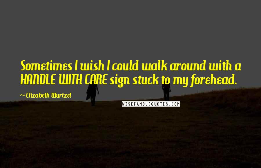 Elizabeth Wurtzel Quotes: Sometimes I wish I could walk around with a HANDLE WITH CARE sign stuck to my forehead.