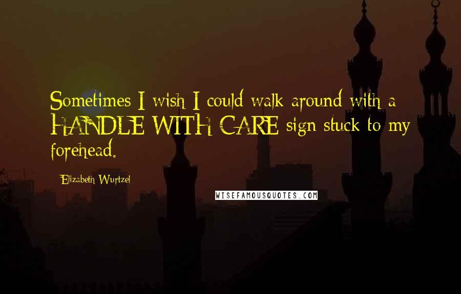 Elizabeth Wurtzel Quotes: Sometimes I wish I could walk around with a HANDLE WITH CARE sign stuck to my forehead.