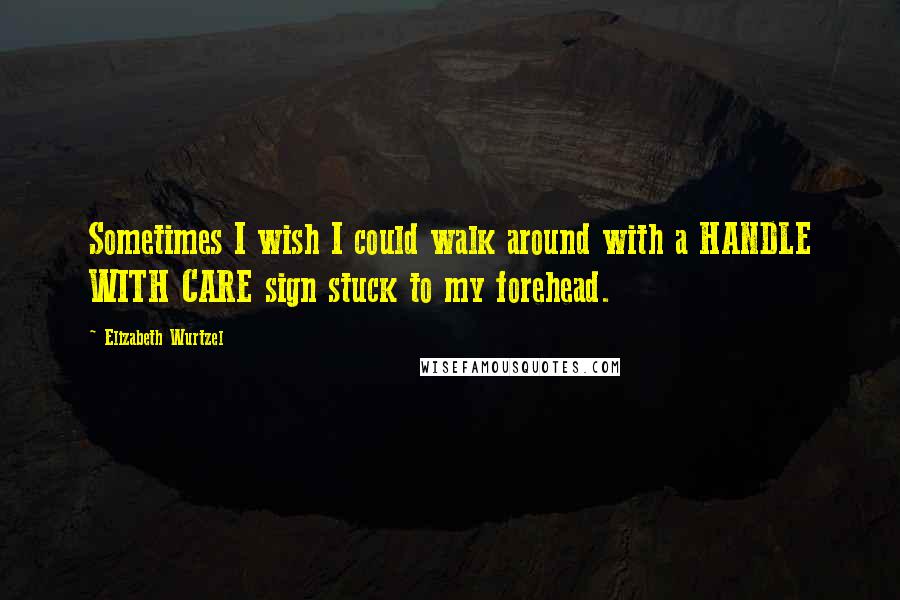 Elizabeth Wurtzel Quotes: Sometimes I wish I could walk around with a HANDLE WITH CARE sign stuck to my forehead.