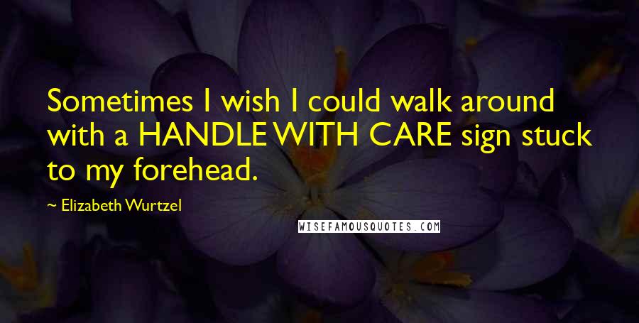 Elizabeth Wurtzel Quotes: Sometimes I wish I could walk around with a HANDLE WITH CARE sign stuck to my forehead.