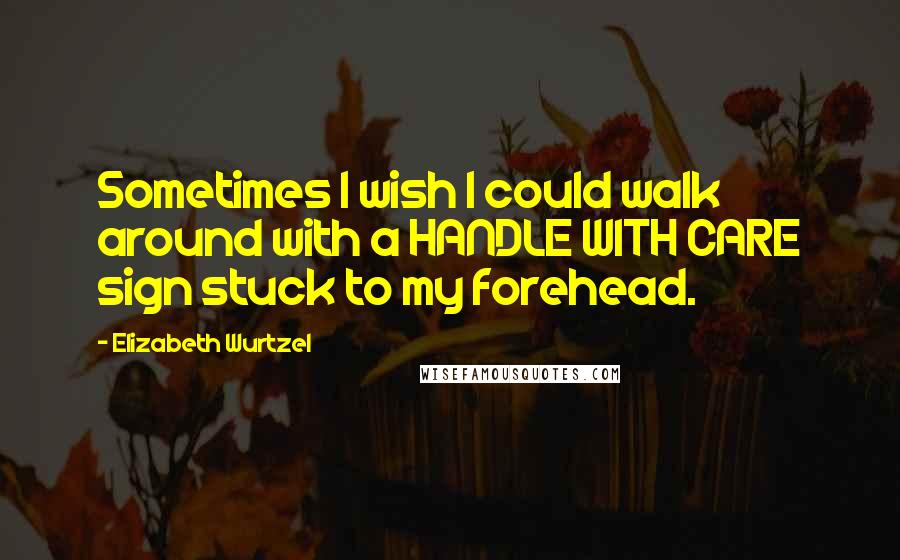 Elizabeth Wurtzel Quotes: Sometimes I wish I could walk around with a HANDLE WITH CARE sign stuck to my forehead.