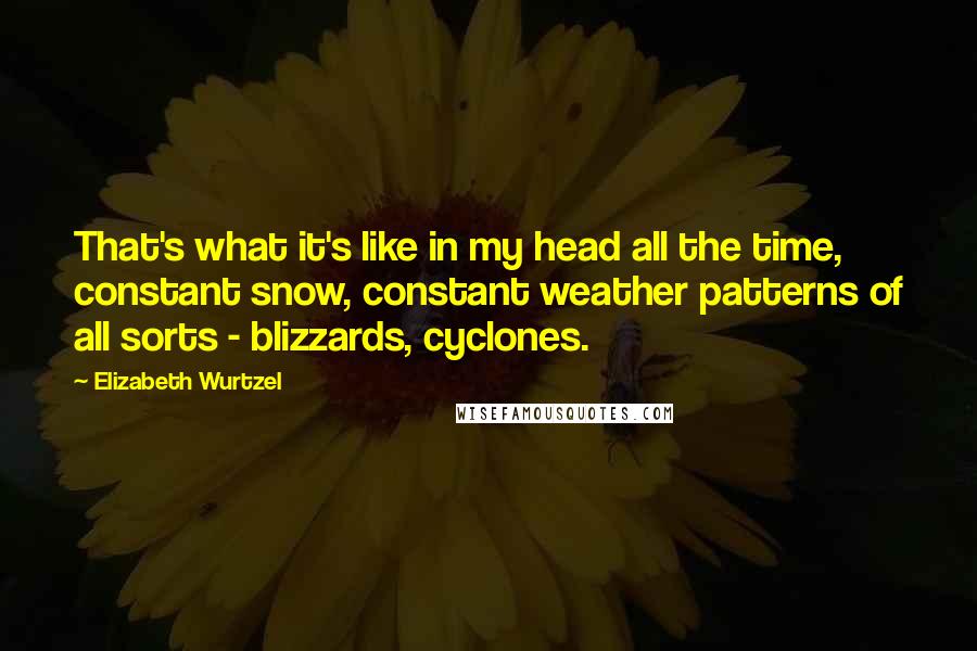 Elizabeth Wurtzel Quotes: That's what it's like in my head all the time, constant snow, constant weather patterns of all sorts - blizzards, cyclones.