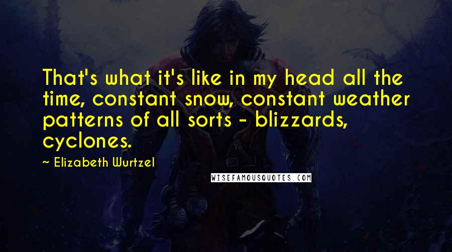 Elizabeth Wurtzel Quotes: That's what it's like in my head all the time, constant snow, constant weather patterns of all sorts - blizzards, cyclones.
