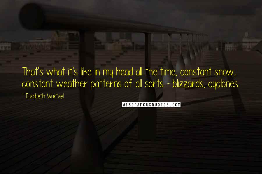 Elizabeth Wurtzel Quotes: That's what it's like in my head all the time, constant snow, constant weather patterns of all sorts - blizzards, cyclones.