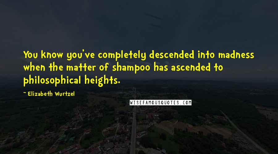 Elizabeth Wurtzel Quotes: You know you've completely descended into madness when the matter of shampoo has ascended to philosophical heights.