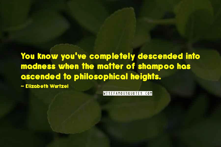 Elizabeth Wurtzel Quotes: You know you've completely descended into madness when the matter of shampoo has ascended to philosophical heights.