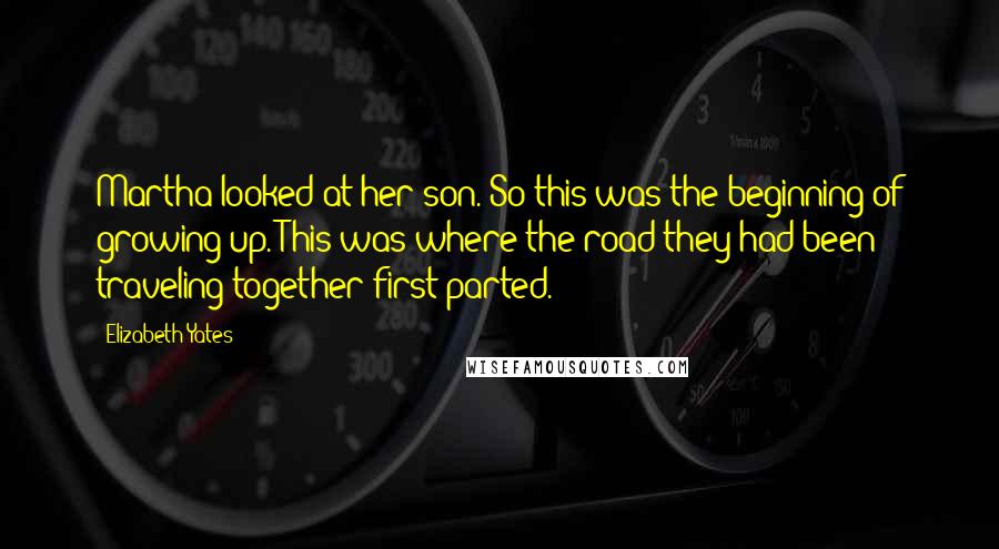 Elizabeth Yates Quotes: Martha looked at her son. So this was the beginning of growing up. This was where the road they had been traveling together first parted.