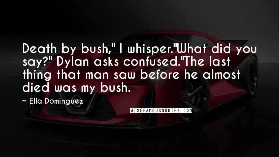 Ella Dominguez Quotes: Death by bush," I whisper."What did you say?" Dylan asks confused."The last thing that man saw before he almost died was my bush.