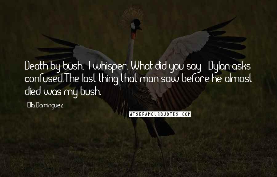 Ella Dominguez Quotes: Death by bush," I whisper."What did you say?" Dylan asks confused."The last thing that man saw before he almost died was my bush.