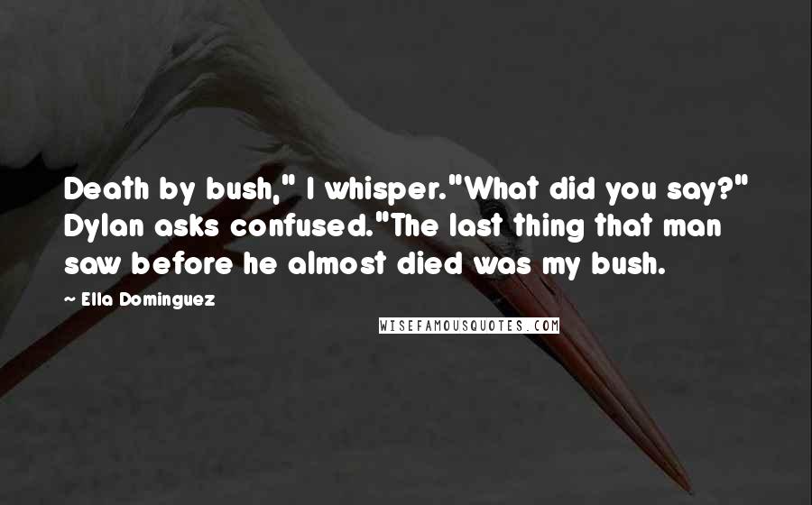 Ella Dominguez Quotes: Death by bush," I whisper."What did you say?" Dylan asks confused."The last thing that man saw before he almost died was my bush.