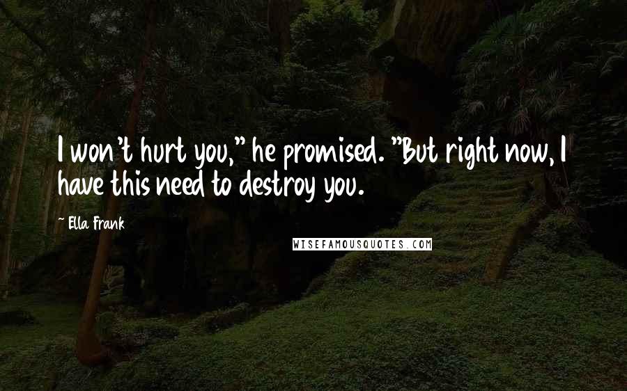 Ella Frank Quotes: I won't hurt you," he promised. "But right now, I have this need to destroy you.