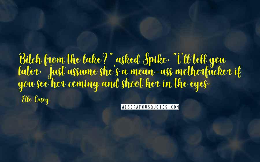 Elle Casey Quotes: Bitch from the lake?" asked Spike. "I'll tell you later.  Just assume she's a mean-ass motherfucker if you see her coming and shoot her in the eyes.