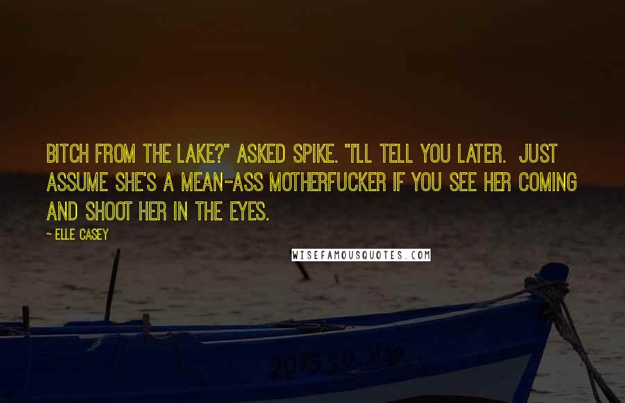 Elle Casey Quotes: Bitch from the lake?" asked Spike. "I'll tell you later.  Just assume she's a mean-ass motherfucker if you see her coming and shoot her in the eyes.