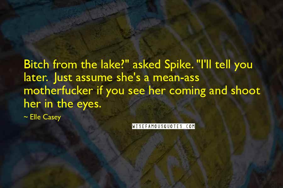 Elle Casey Quotes: Bitch from the lake?" asked Spike. "I'll tell you later.  Just assume she's a mean-ass motherfucker if you see her coming and shoot her in the eyes.