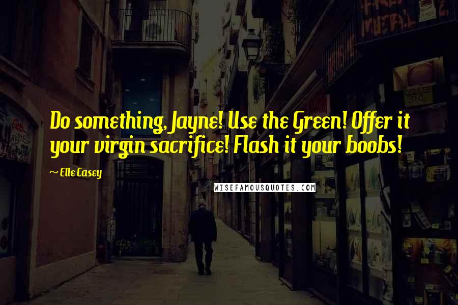 Elle Casey Quotes: Do something, Jayne! Use the Green! Offer it your virgin sacrifice! Flash it your boobs!