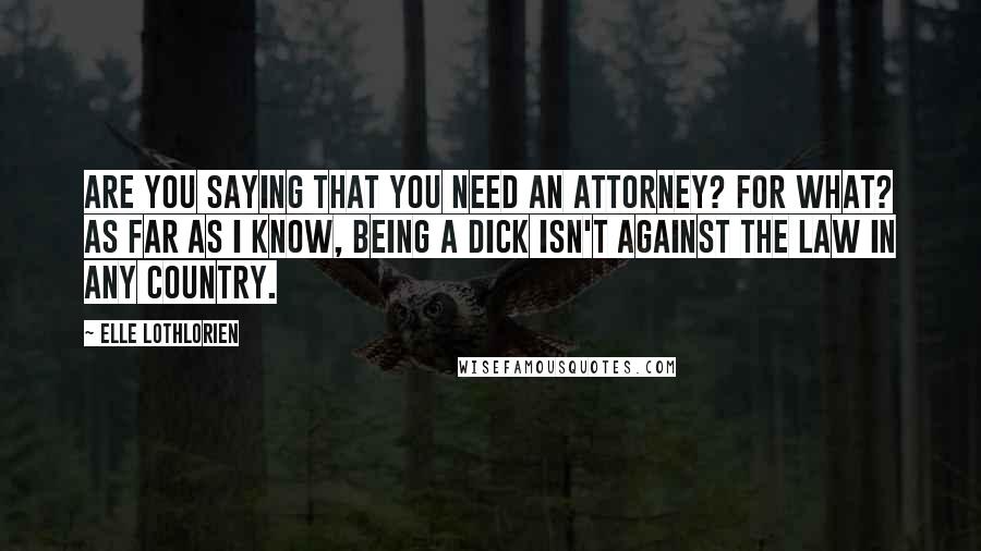 Elle Lothlorien Quotes: Are you saying that you need an attorney? For what? As far as I know, being a dick isn't against the law in any country.