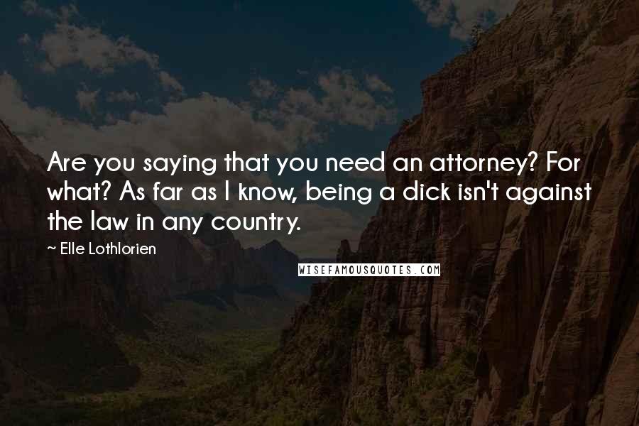 Elle Lothlorien Quotes: Are you saying that you need an attorney? For what? As far as I know, being a dick isn't against the law in any country.